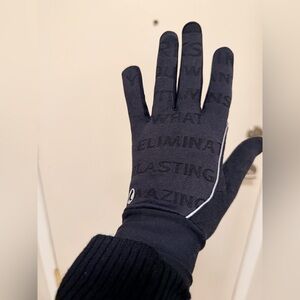 Lululemon Athletica Black and Reflective Gloves With Text